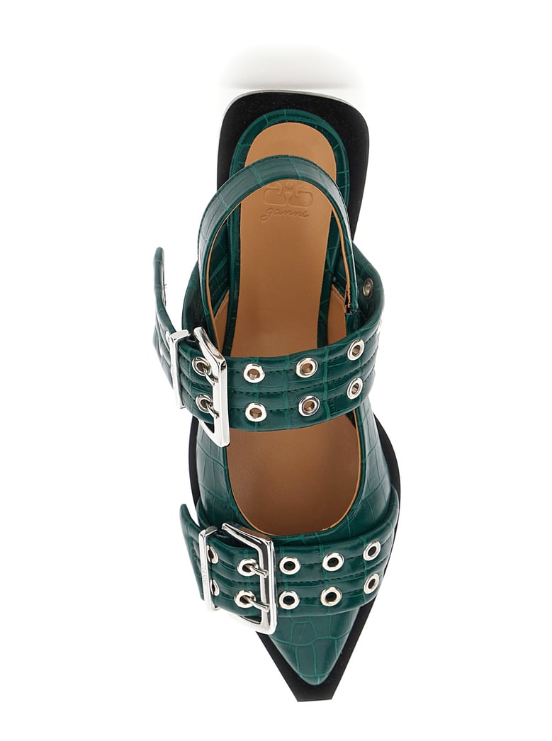 green ballet shoes with double buckle by Selfnex