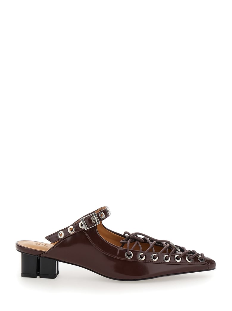 brown pointed toe sandals with laces by Selfnex