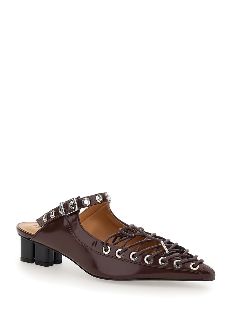 brown pointed toe sandals with laces by Selfnex