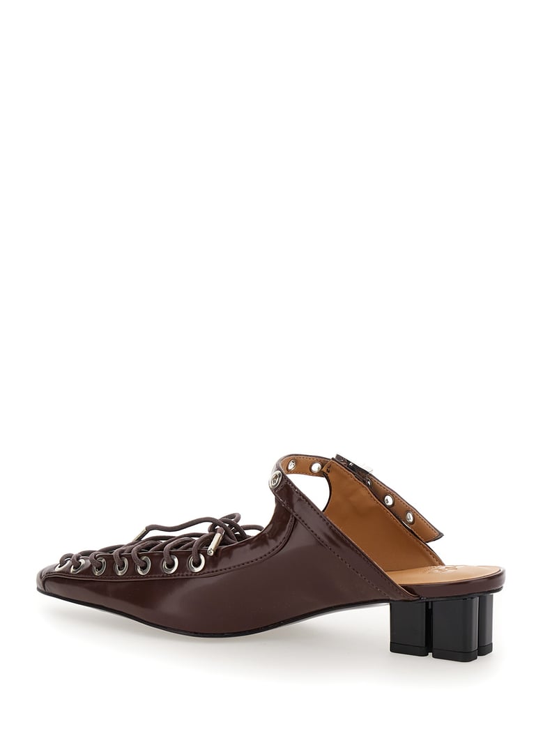 brown pointed toe sandals with laces by Selfnex