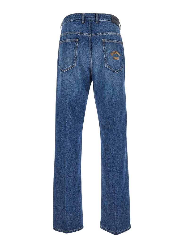 blue five-pocket jeans with logo patch by Selfnex