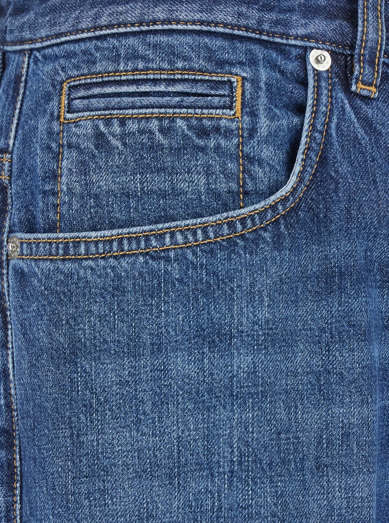 blue five-pocket jeans with logo patch by Selfnex