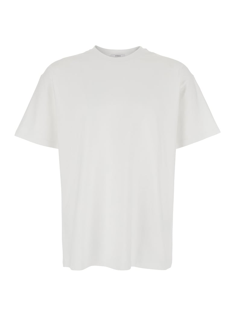 white crewneck t-shirt with rear logo by Selfnex