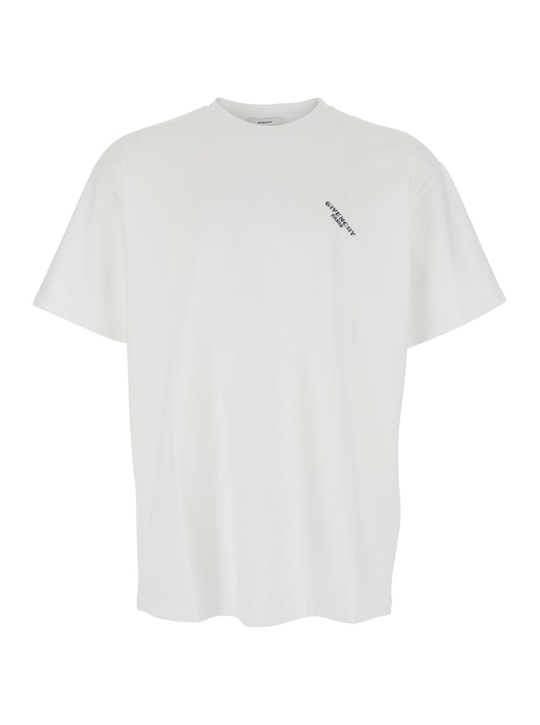 white t-shirt with embroidered logo by Selfnex