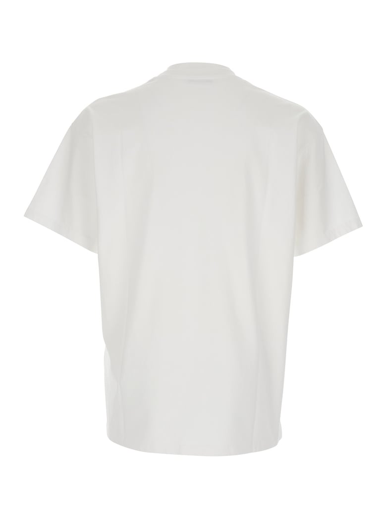 white t-shirt with embroidered logo by Selfnex