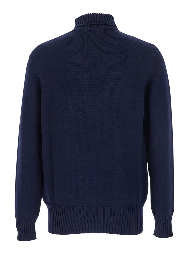 blue wool turtleneck sweater with logo by Selfnex