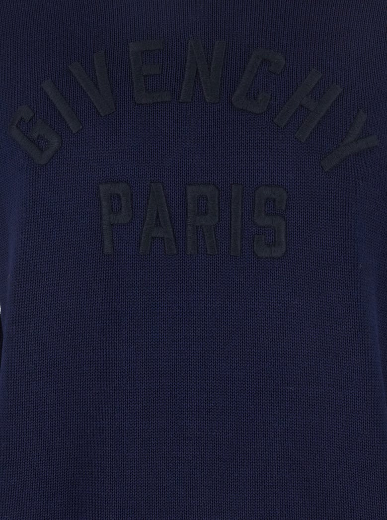 blue wool turtleneck sweater with logo by Selfnex