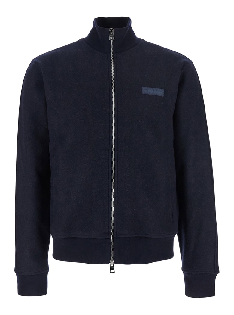 blue high neck jacket with logo patch by Selfnex