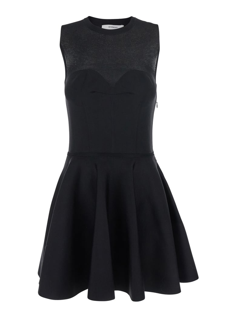 black crew neck dress with flared skirt by Selfnex