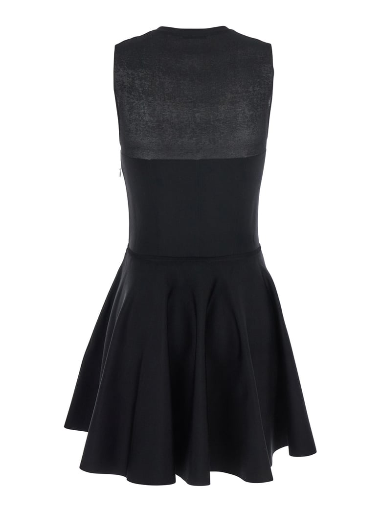 black crew neck dress with flared skirt by Selfnex