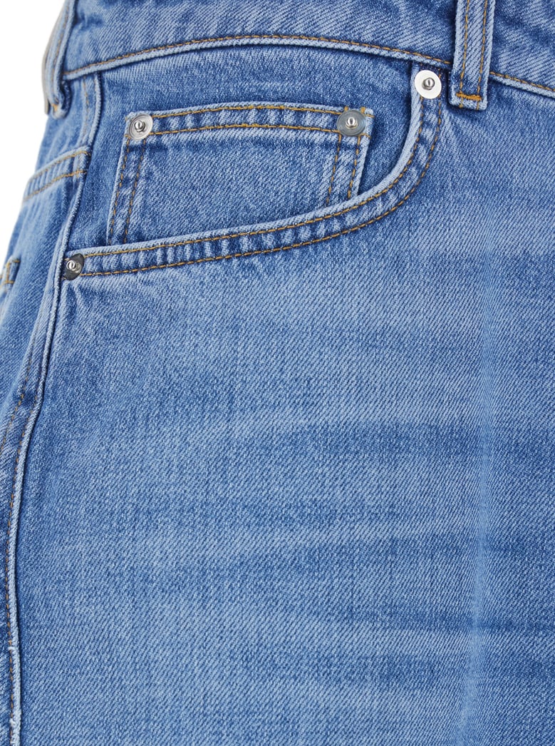 blue denim wide leg jeans with logo patch by Selfnex