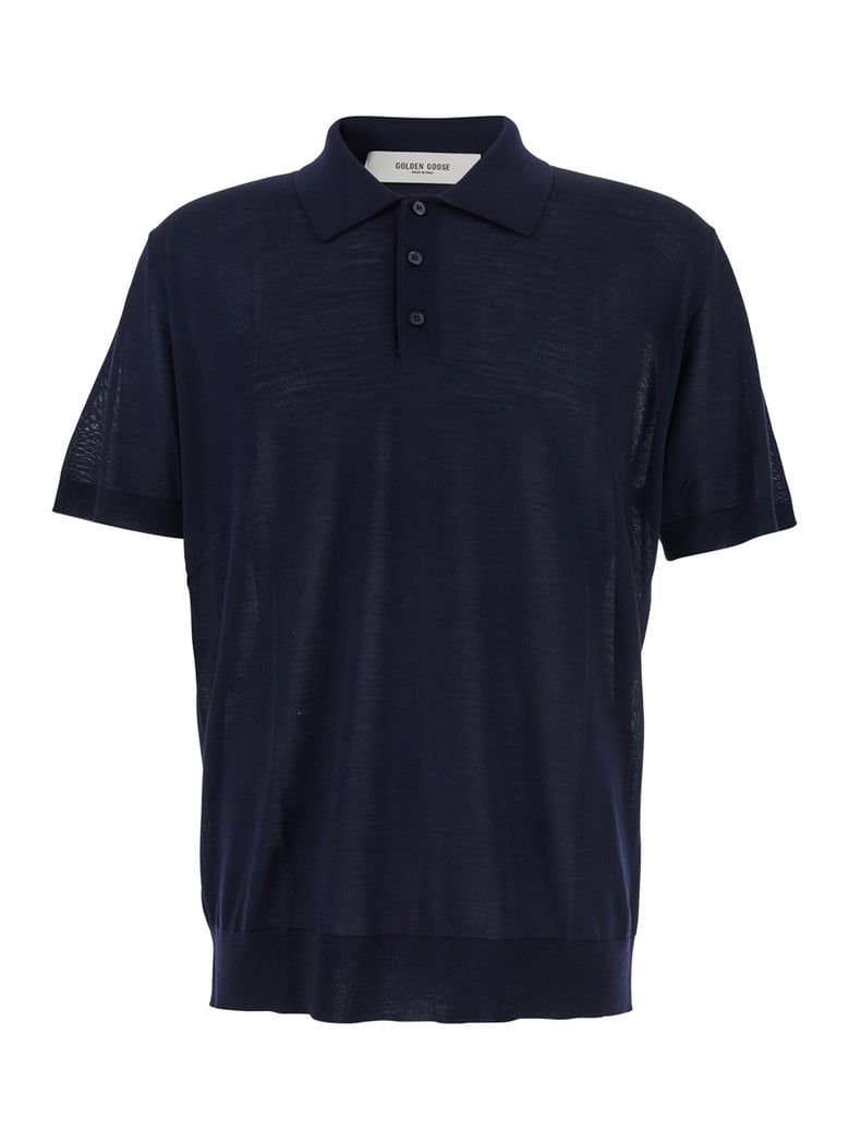 blue polo shirt with classic collar by Selfnex