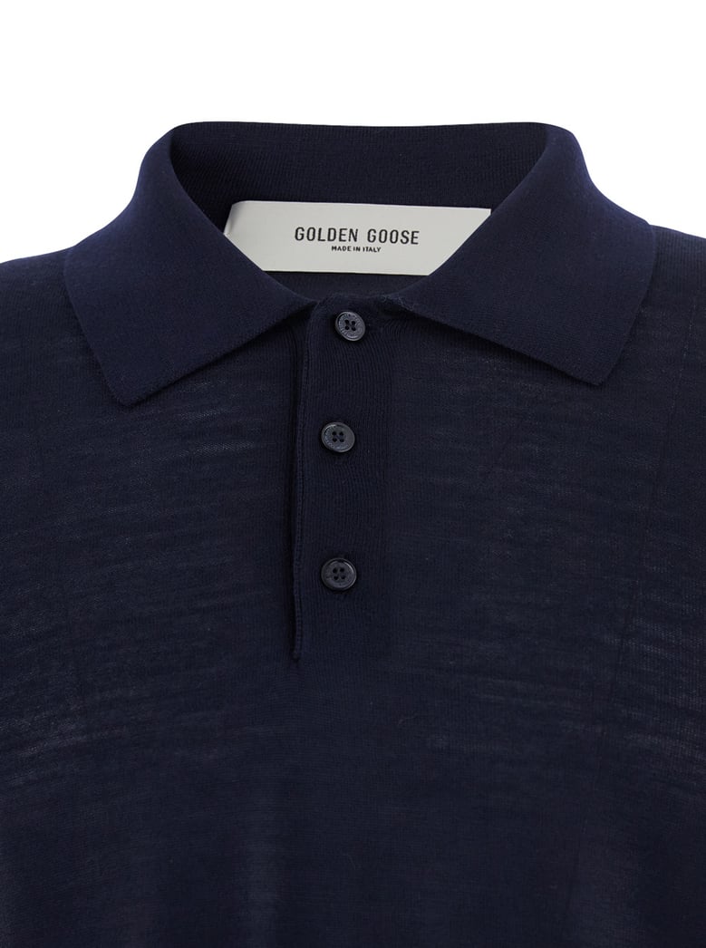 blue polo shirt with classic collar by Selfnex
