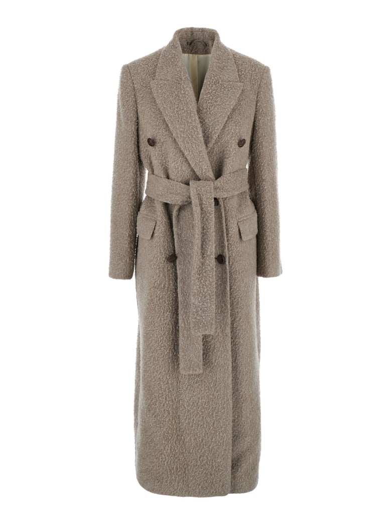 beige double-breasted wool blend coat by Selfnex