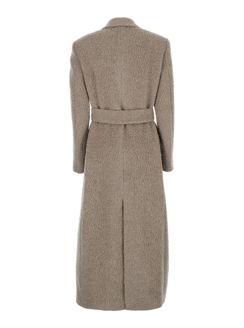 beige double-breasted wool blend coat by Selfnex