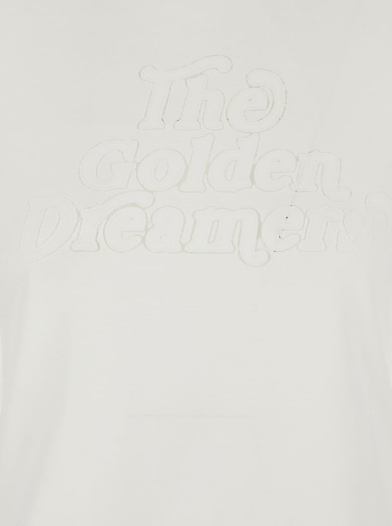 white crew neck t-shirt with front embroidery by Selfnex