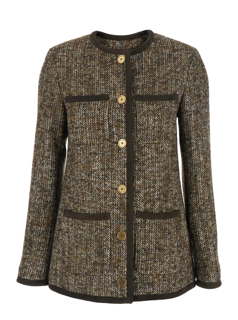 brown crew neck wool blend jacket by Selfnex