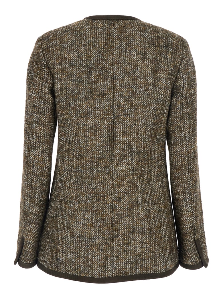 brown crew neck wool blend jacket by Selfnex