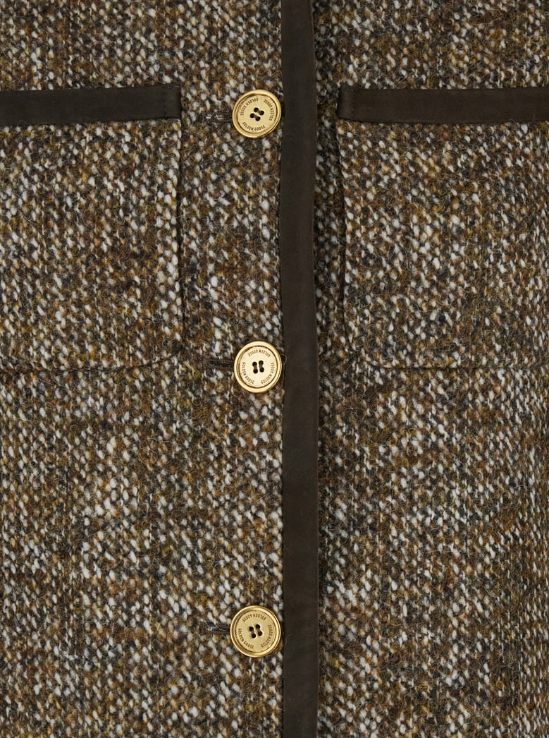 brown crew neck wool blend jacket by Selfnex