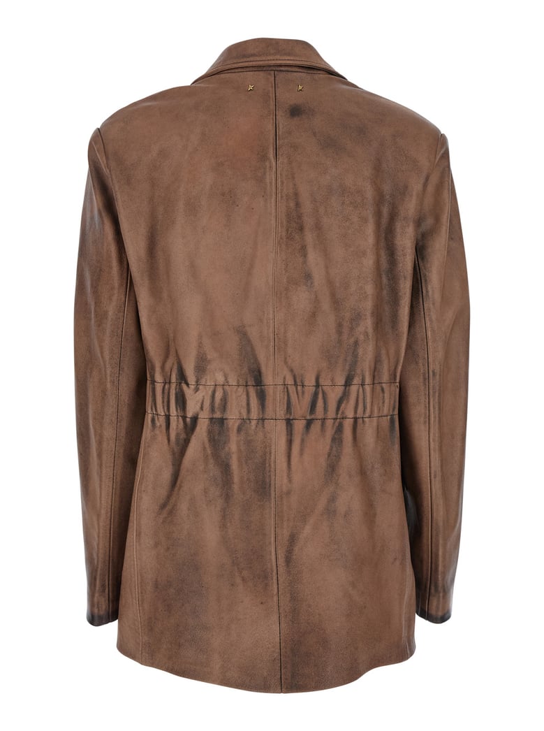 brown single-breasted leather jacket by Selfnex