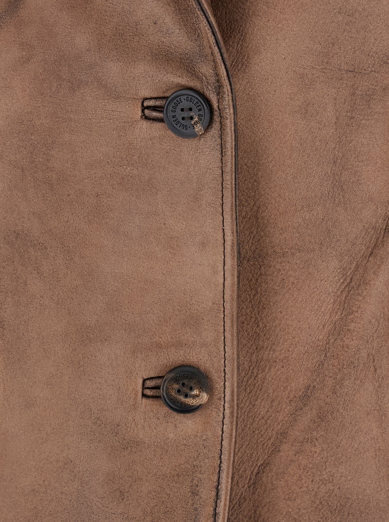 brown single-breasted leather jacket by Selfnex