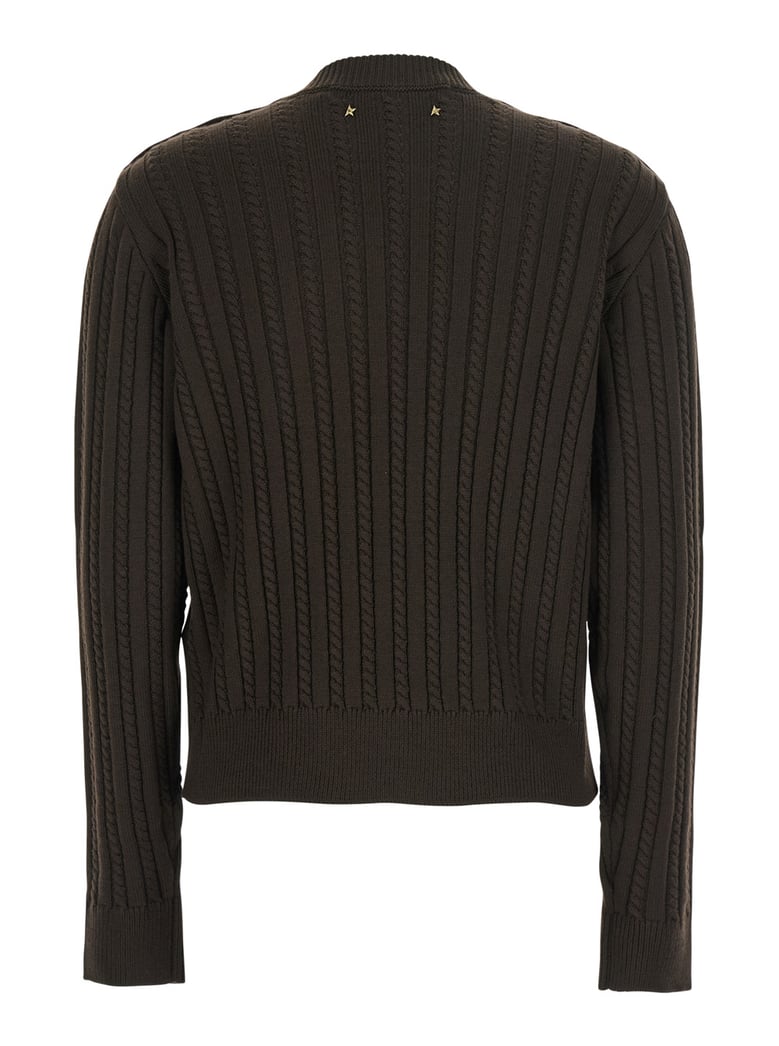 brown crewneck sweater with interwoven design by Selfnex