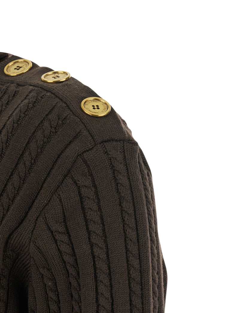 brown crewneck sweater with interwoven design by Selfnex