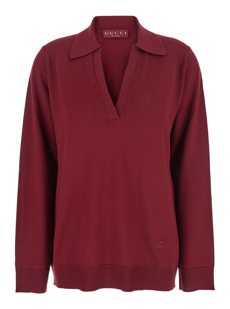 bordeaux polo collar sweater with gg logo by Selfnex