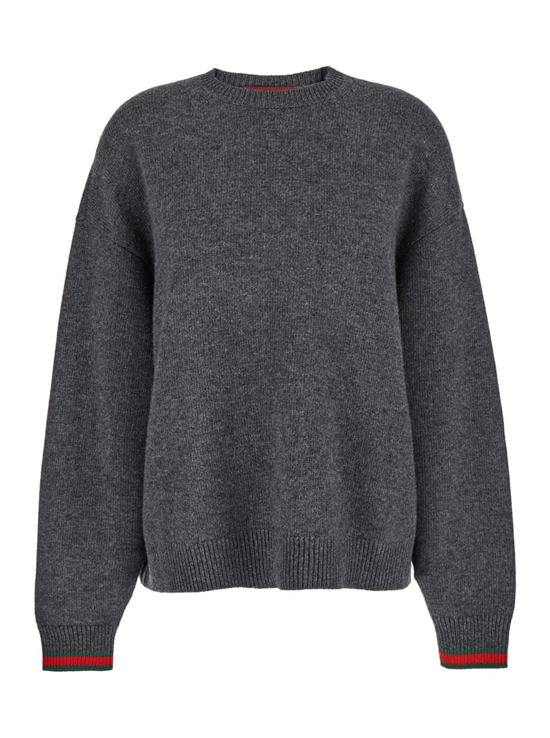 grey crewneck sweater with web cuffs by Selfnex