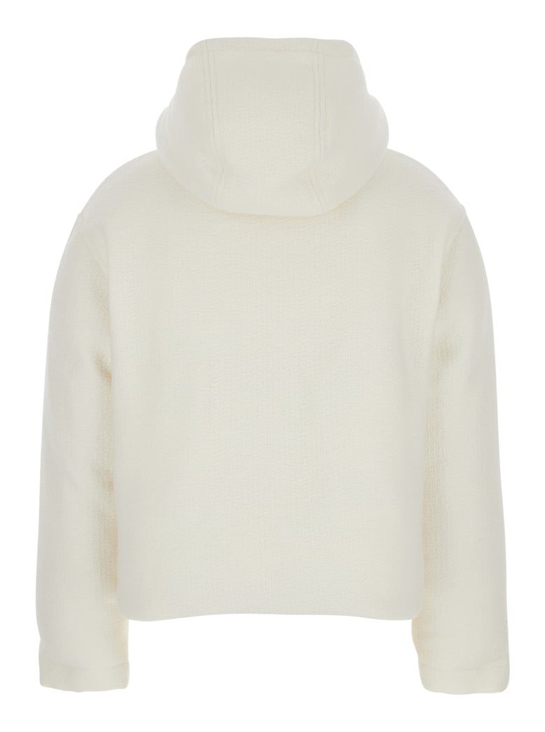 white wool bomber jacket with hood by Selfnex