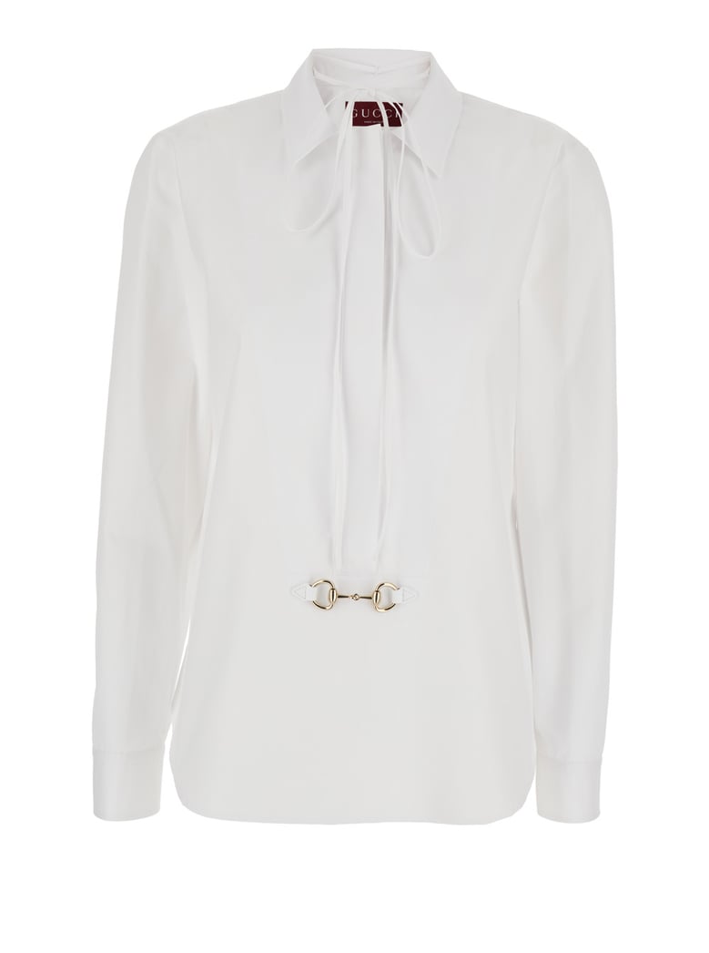 white shirt with pointed collar and tie detail by Selfnex