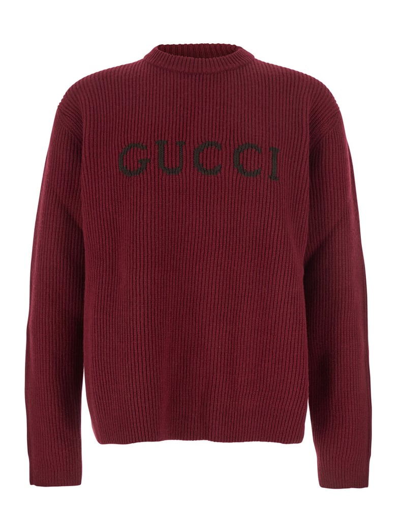 bordeaux crewneck sweater with logo embroidery by Selfnex