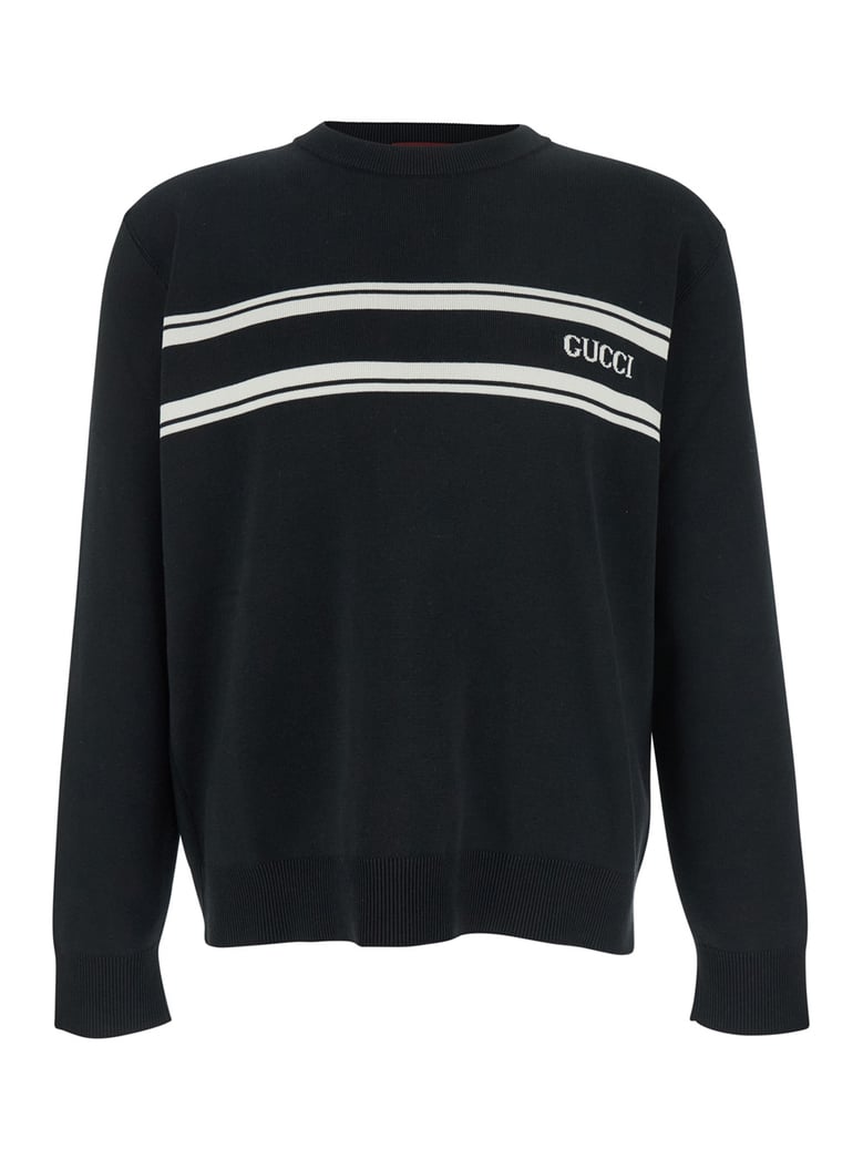 black wool sweater with logo lettering by Selfnex