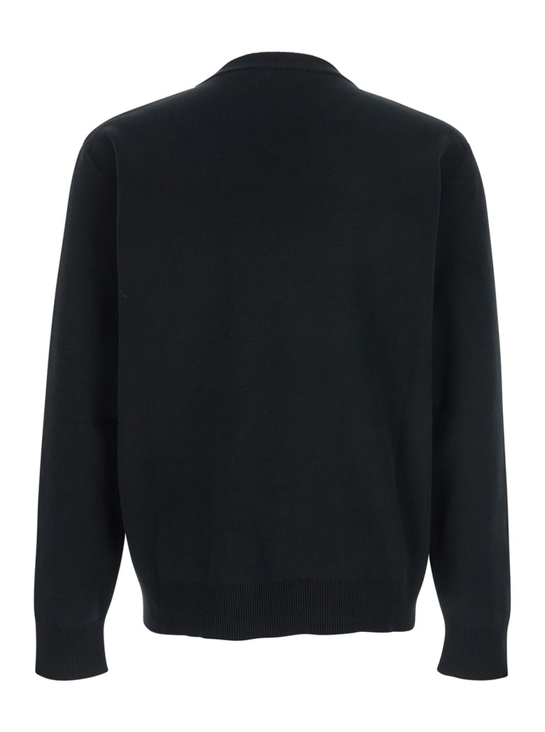 black wool sweater with logo lettering by Selfnex