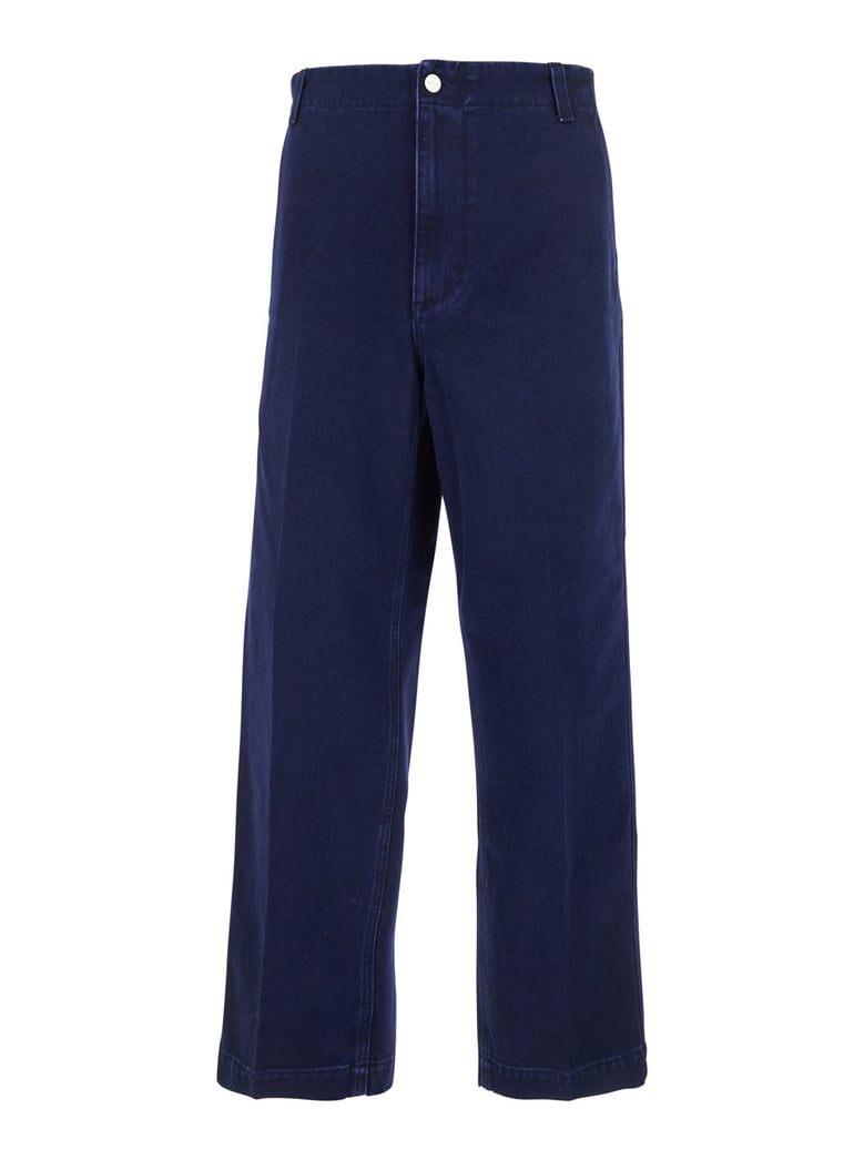blue cotton canvas pants with logo by Selfnex