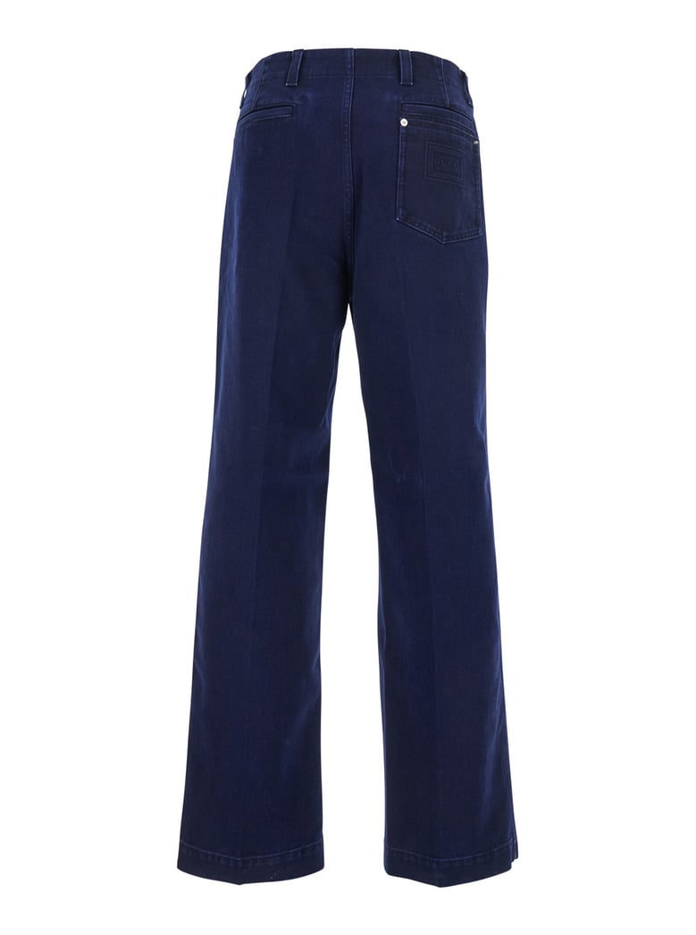 blue cotton canvas pants with logo by Selfnex