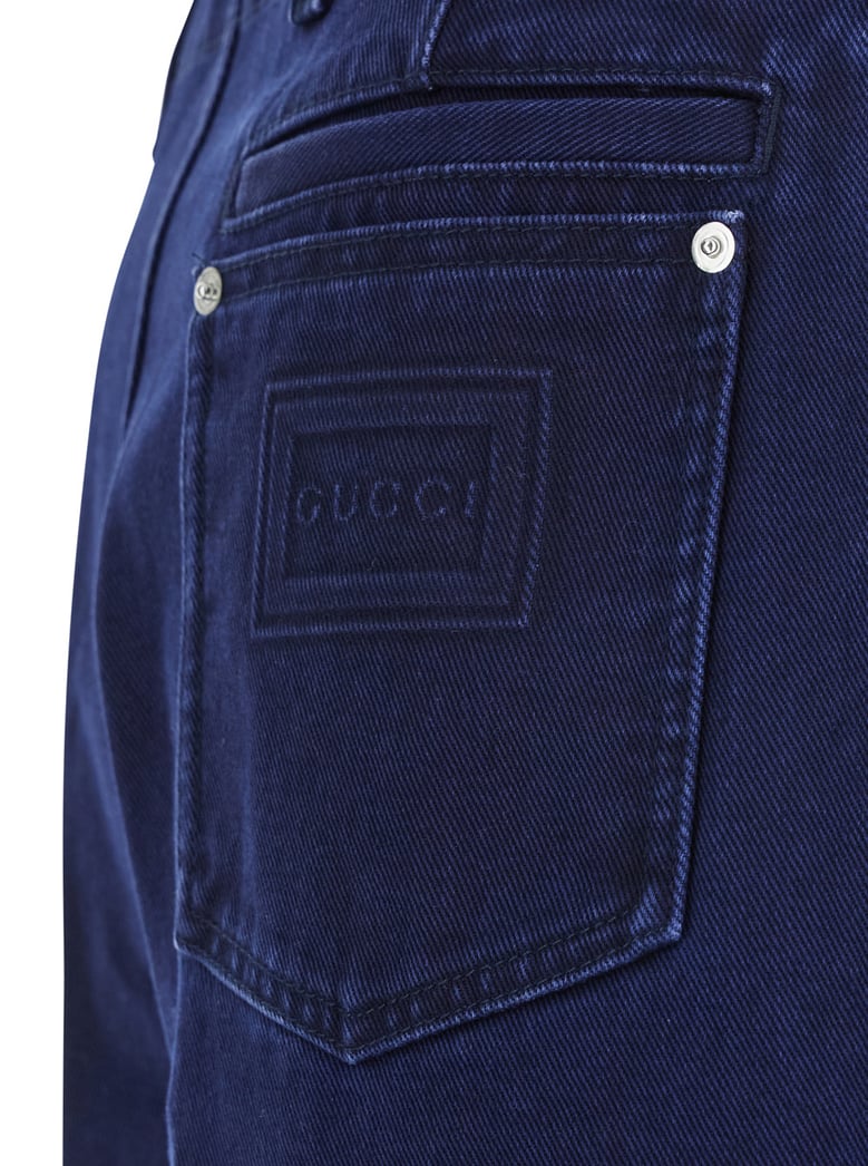 blue cotton canvas pants with logo by Selfnex