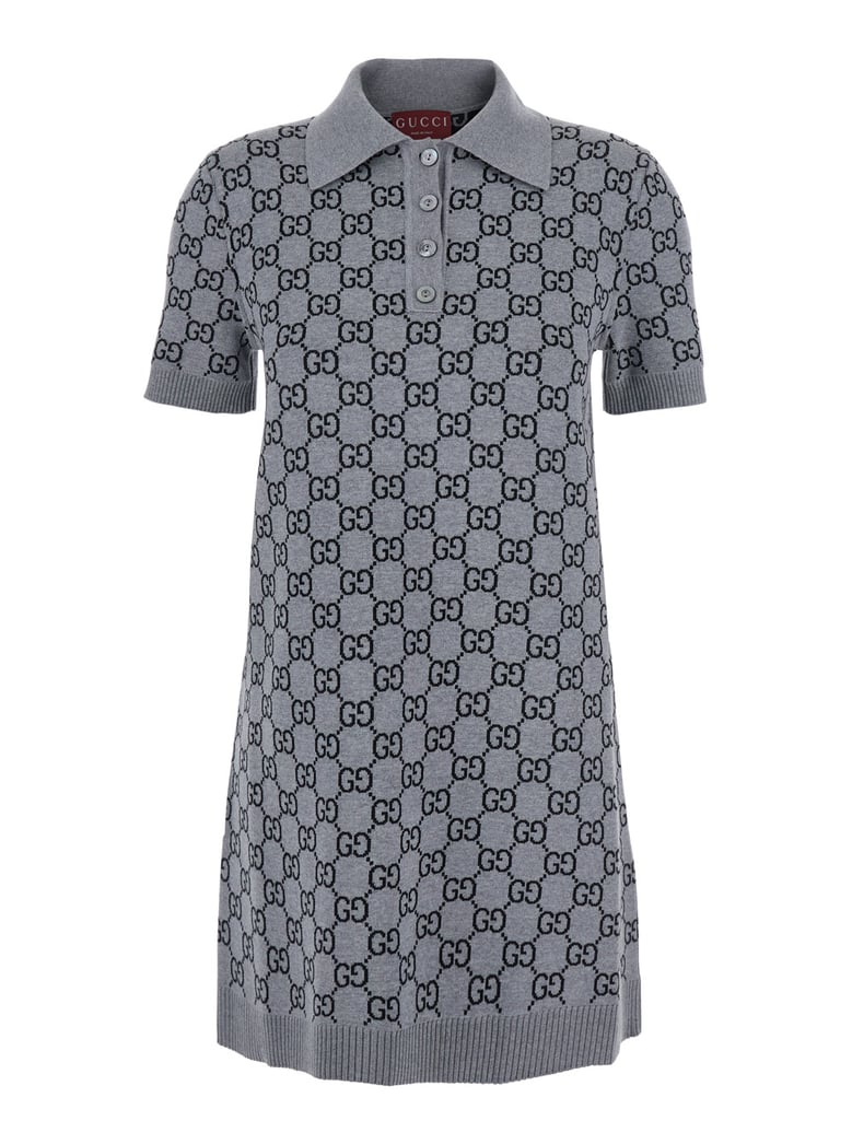 grey dress with wide collar and gg motif by Selfnex