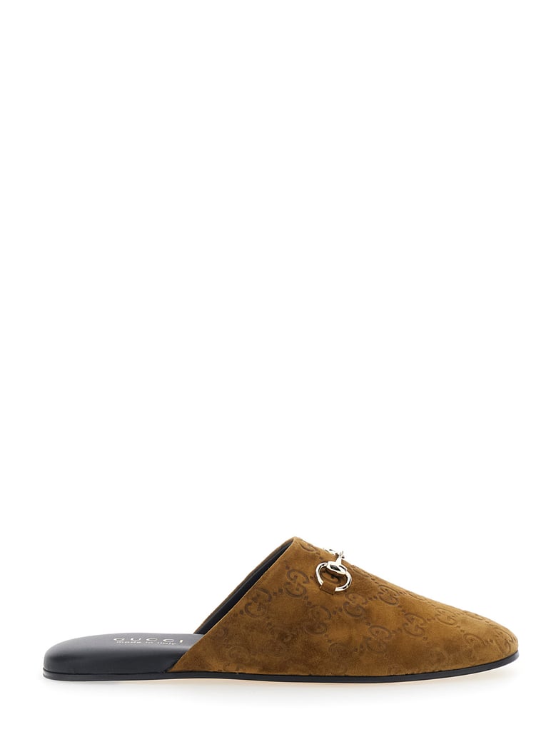brown suede mule with gg motif by Selfnex