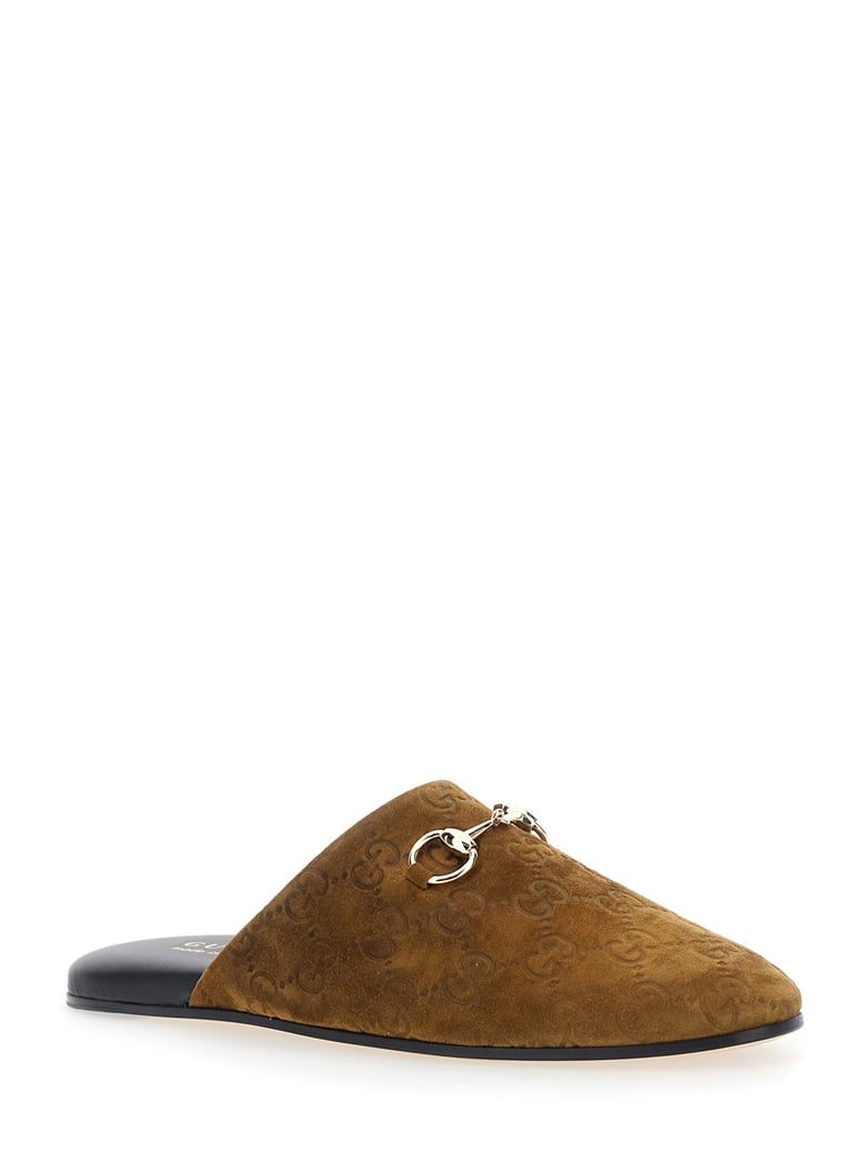 brown suede mule with gg motif by Selfnex