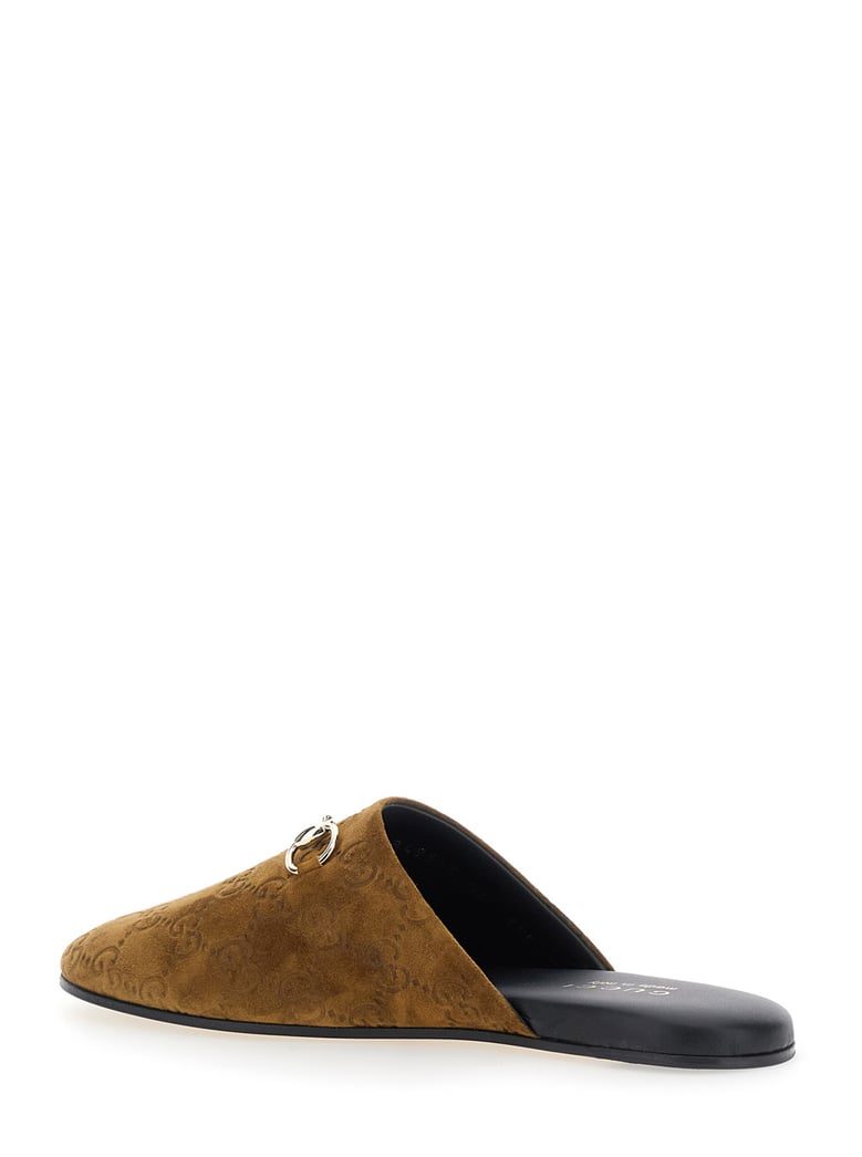 brown suede mule with gg motif by Selfnex