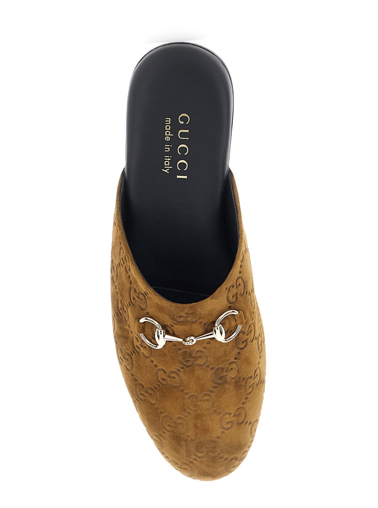 brown suede mule with gg motif by Selfnex