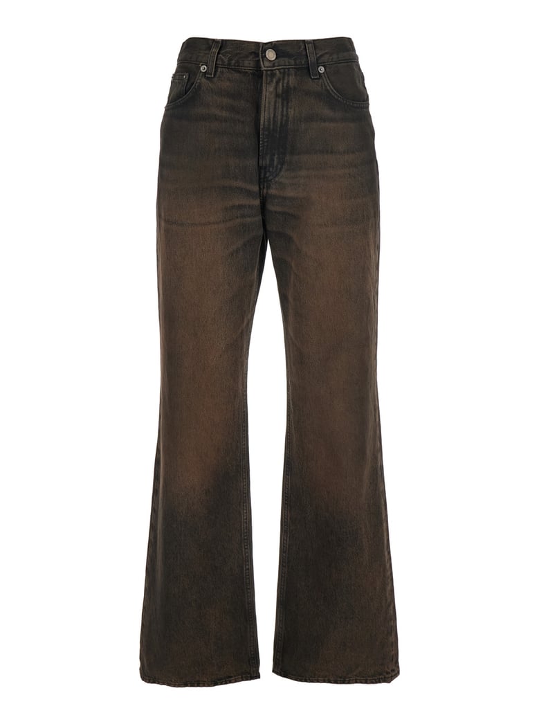 brown wide leg jeans with logo patch by Selfnex