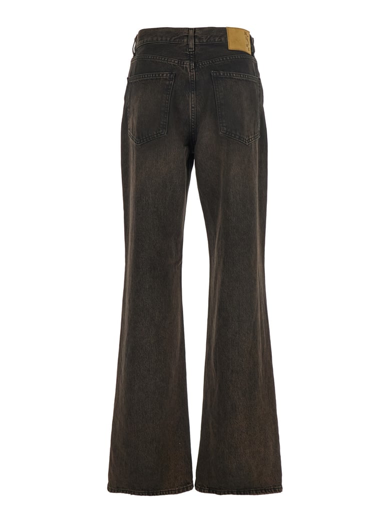 brown wide leg jeans with logo patch by Selfnex