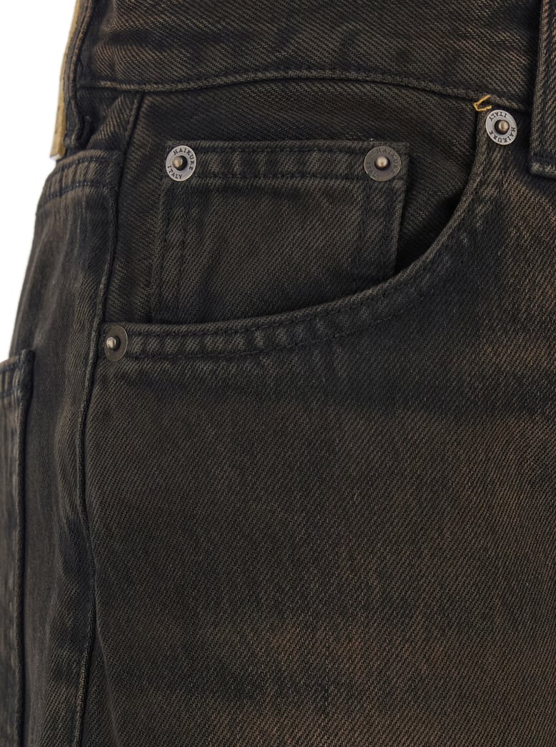 brown wide leg jeans with logo patch by Selfnex