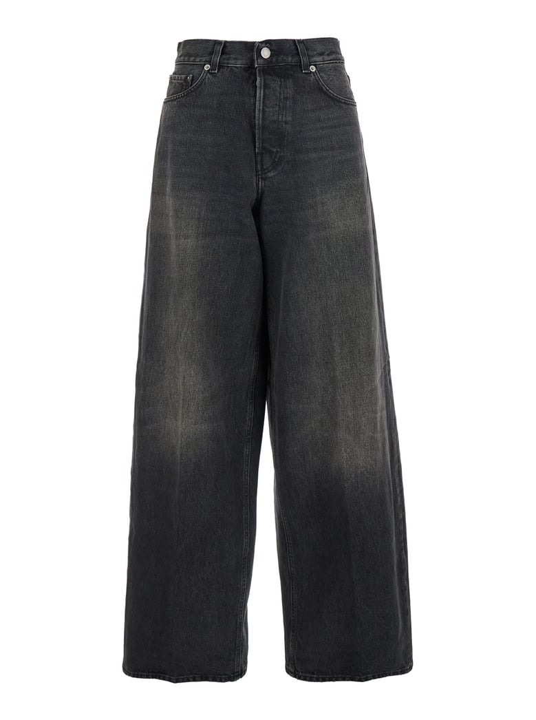 grey wide leg jeans with logo patch by Selfnex