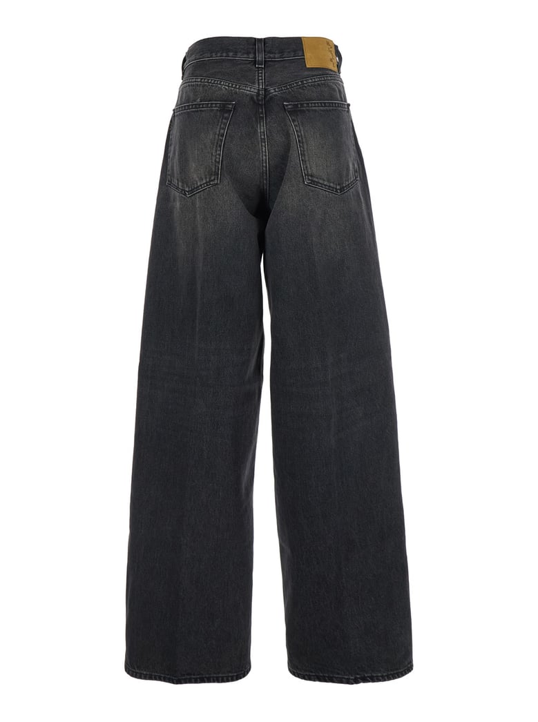 grey wide leg jeans with logo patch by Selfnex