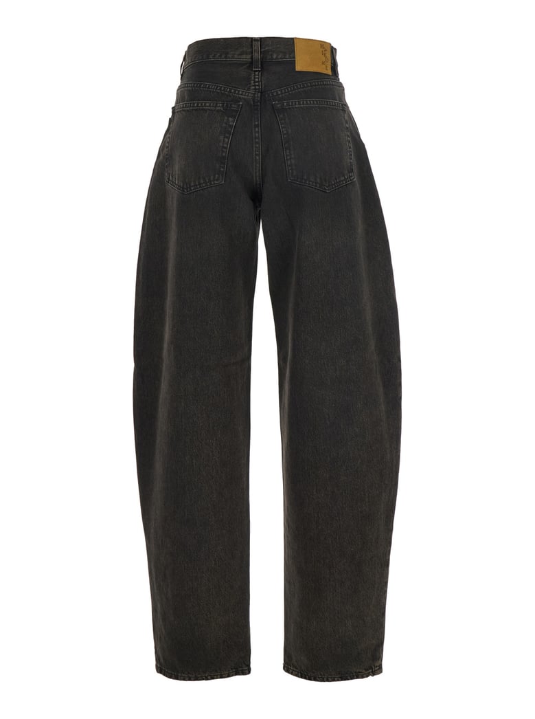 brown jeans with logo patch and tapered leg by Selfnex
