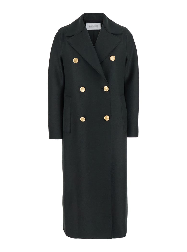green double-breasted wool coat by Selfnex