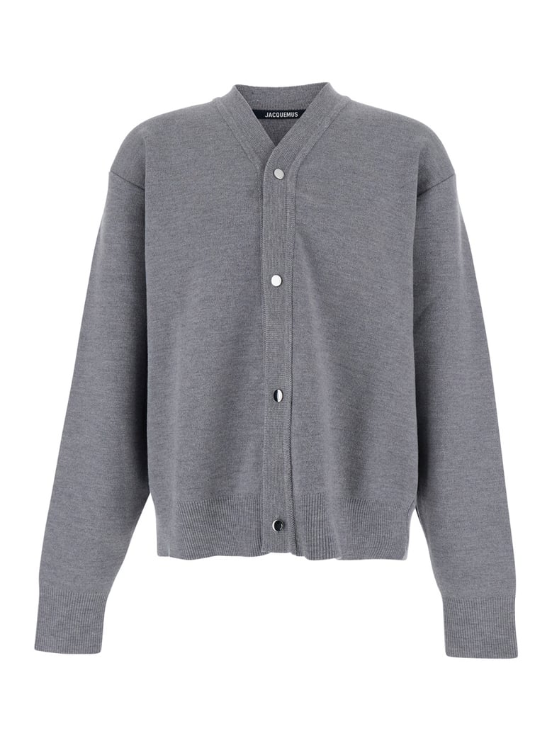 grey v-neck cardigan with dropped shoulders by Selfnex